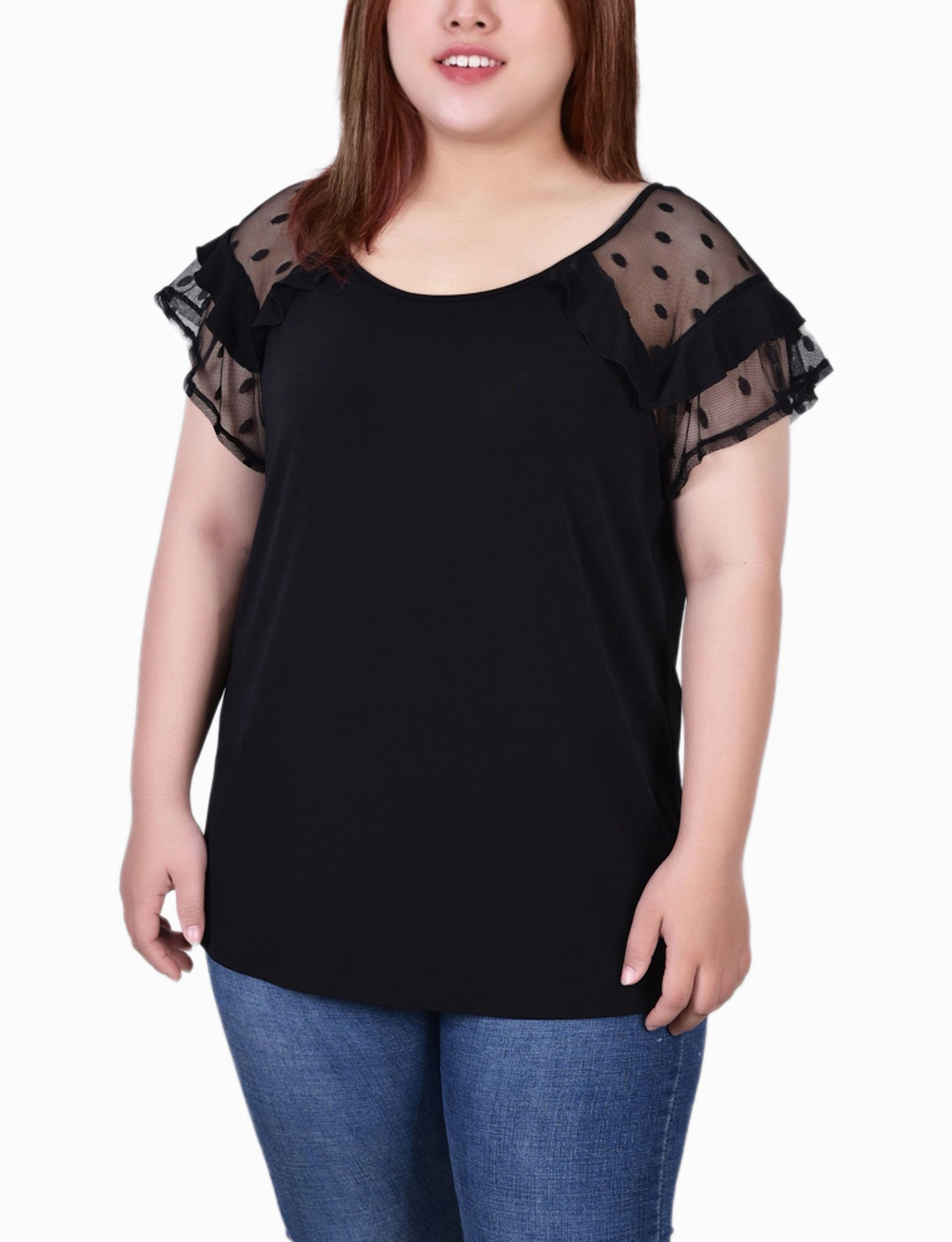 ConvertibleSleeves Plus Size Short Dot Sleeve Top
