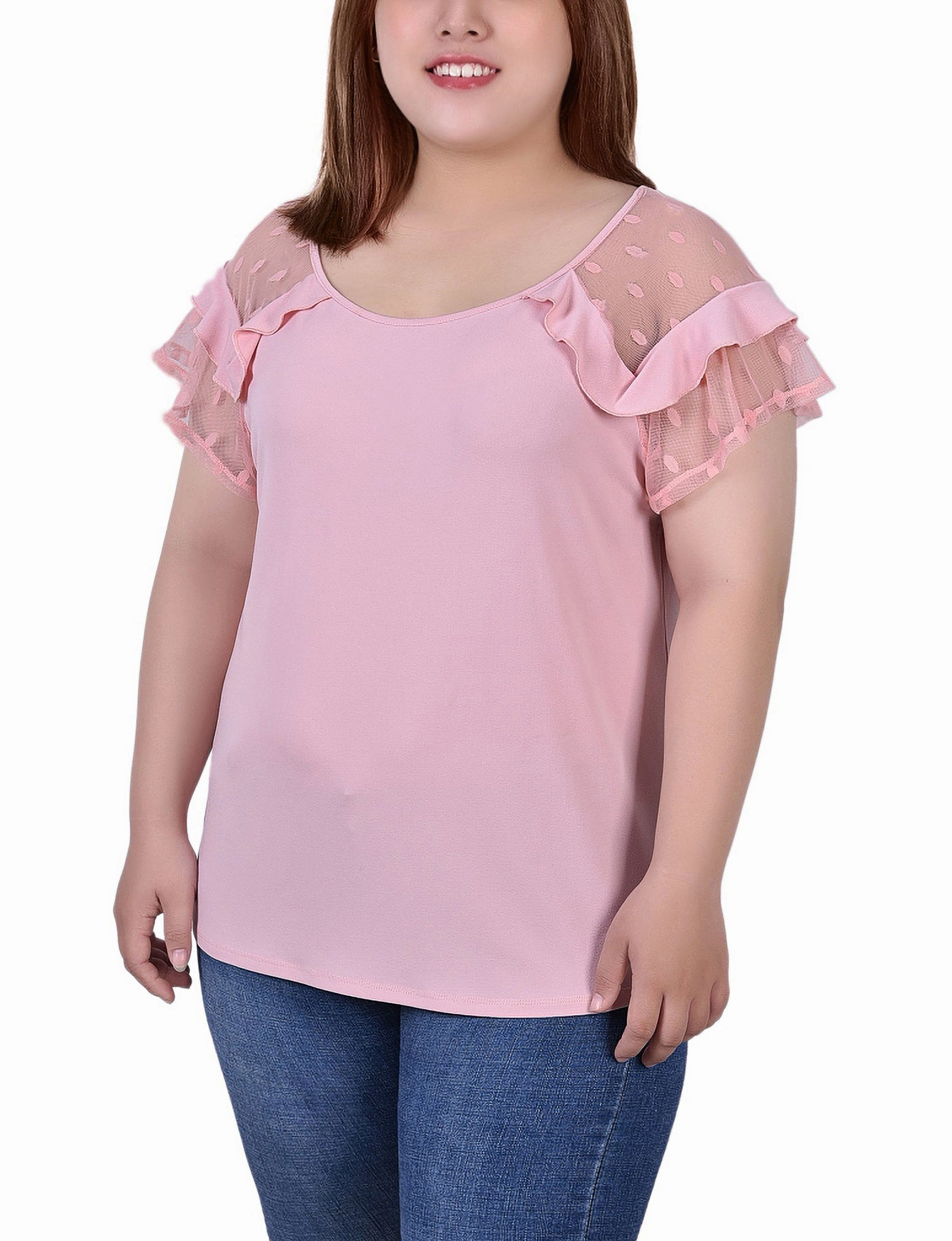 Plus Size Short Dot Sleeve Top Fashion Blouse UltraFineMesh
