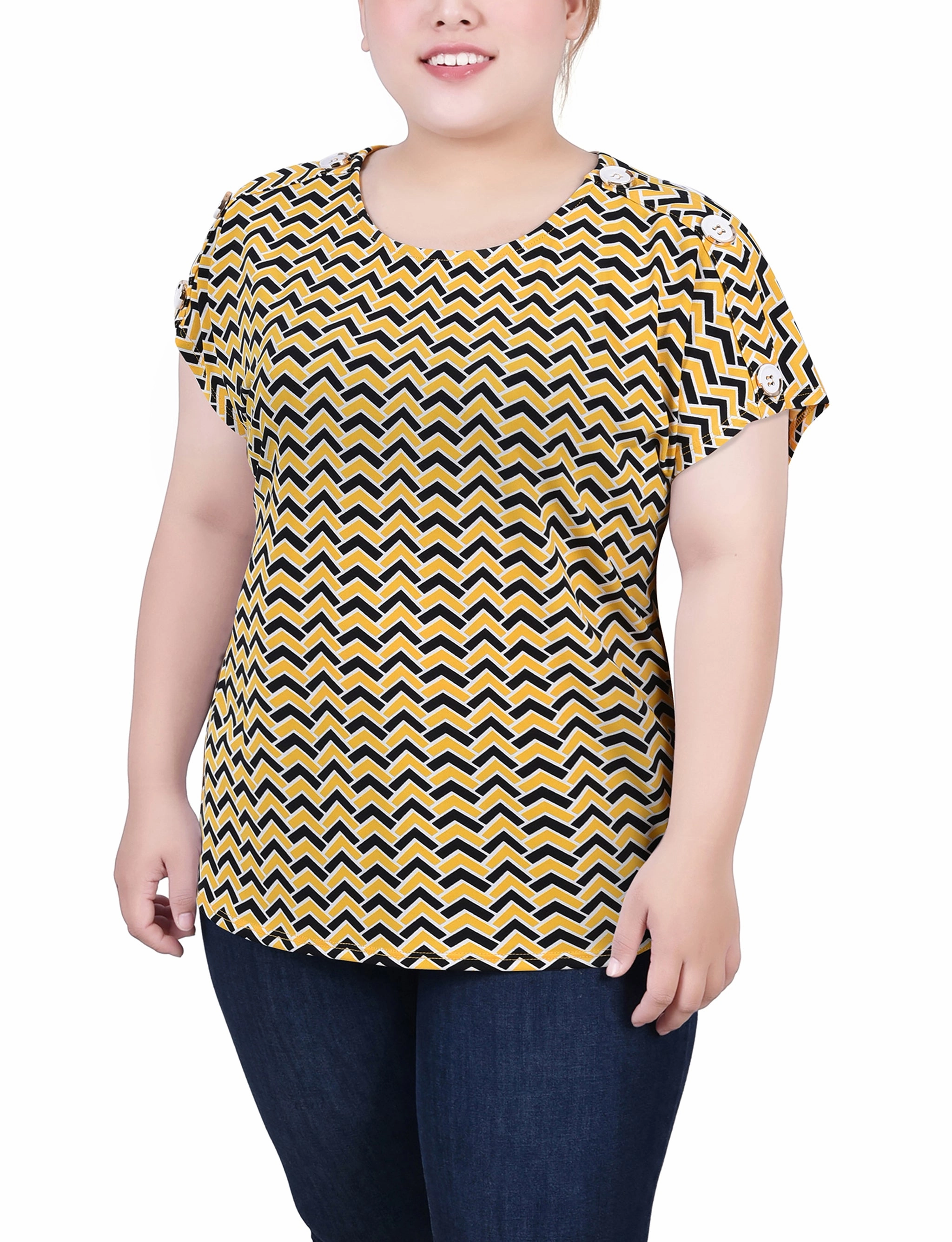 Reflective Trim WrinkleResistant Fabric Plus Size Short Extended Sleeve Top