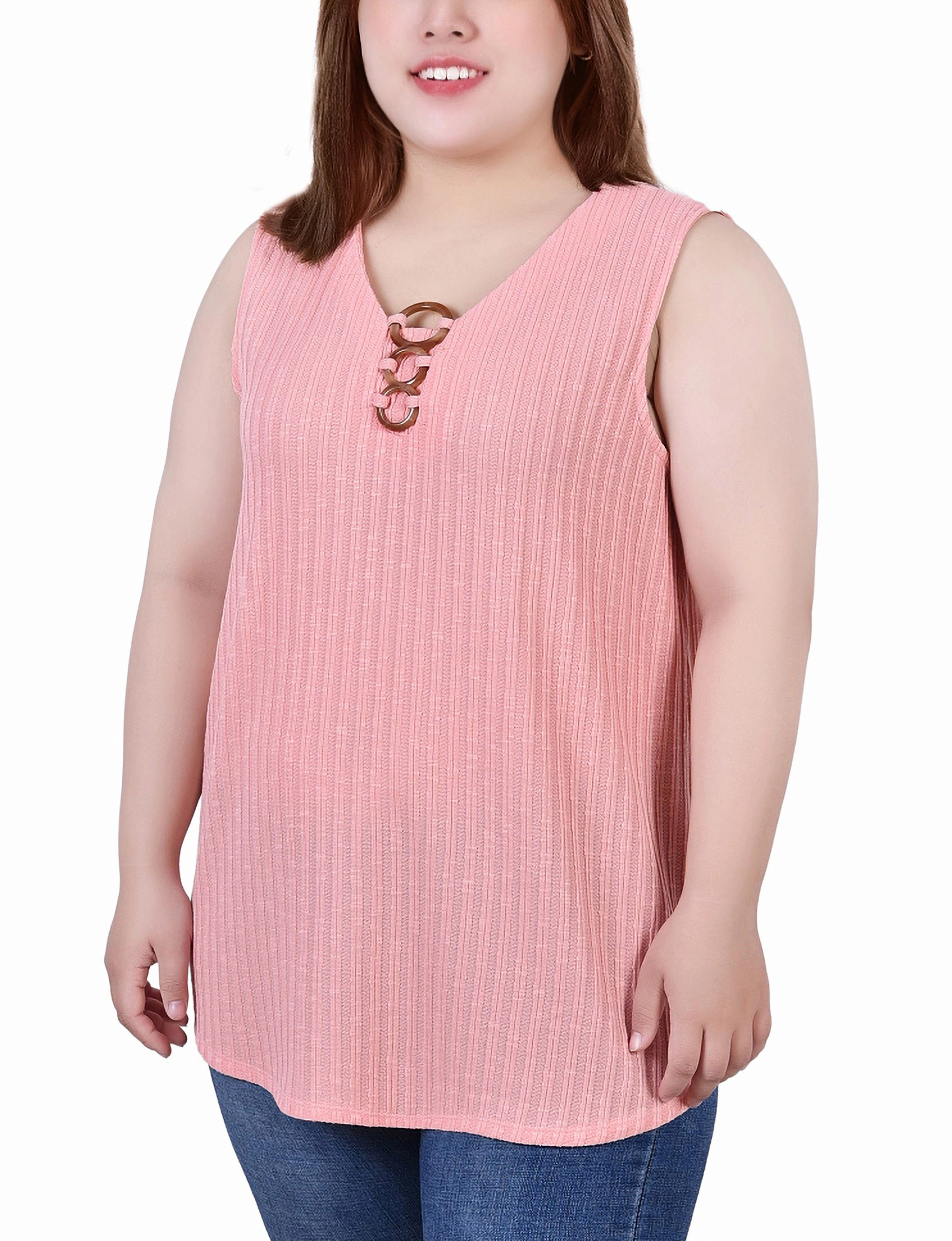 3D Spacer Fabric Plus Size Sleeveless Ribbed Top With Triple Rings
