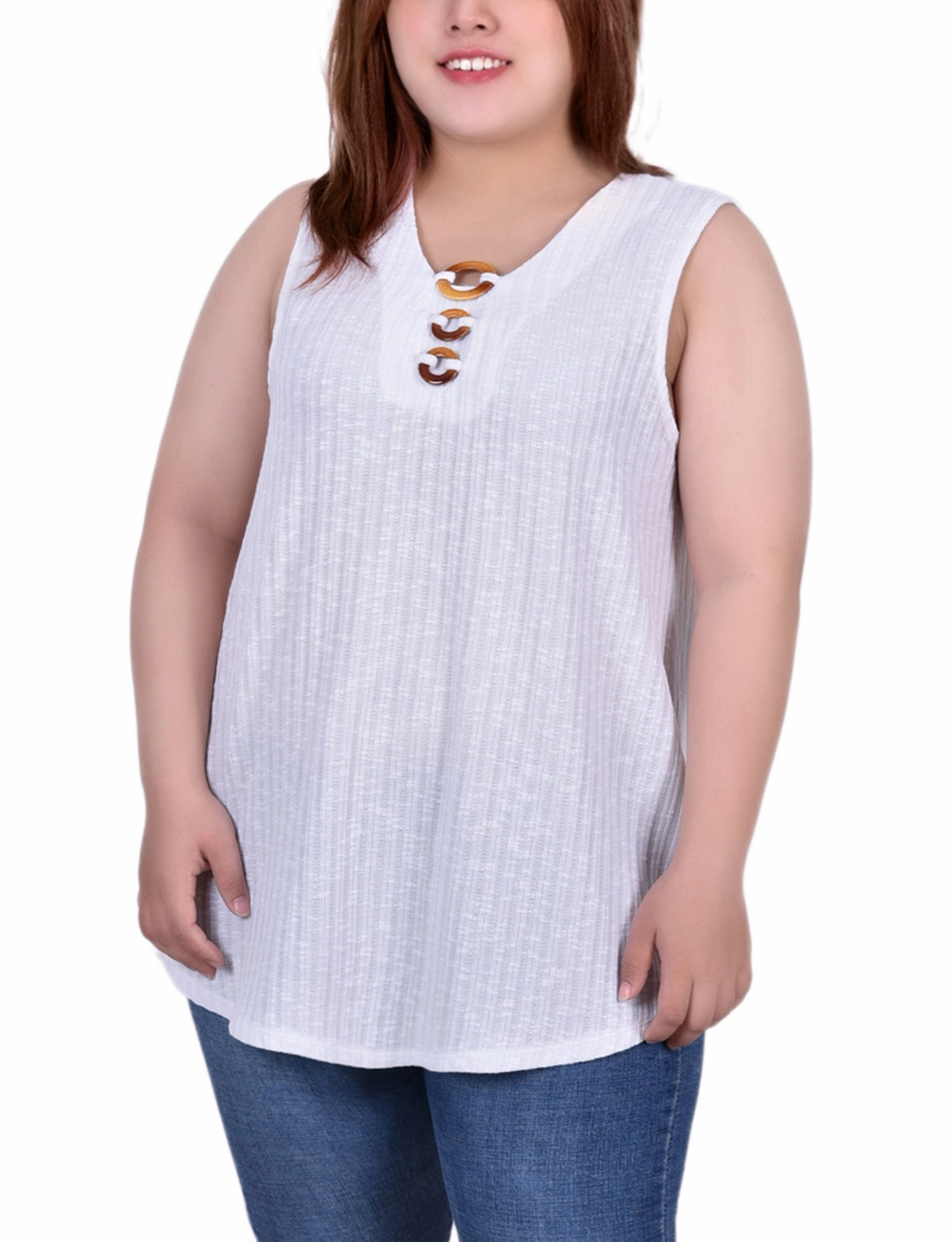 ZeroWasteProduction Plus Size Sleeveless Ribbed Top With Triple Rings