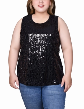 Oversized Silhouette LightweightConstruction Plus Size Sleeveless Sequined Tank Top With Combo Banding