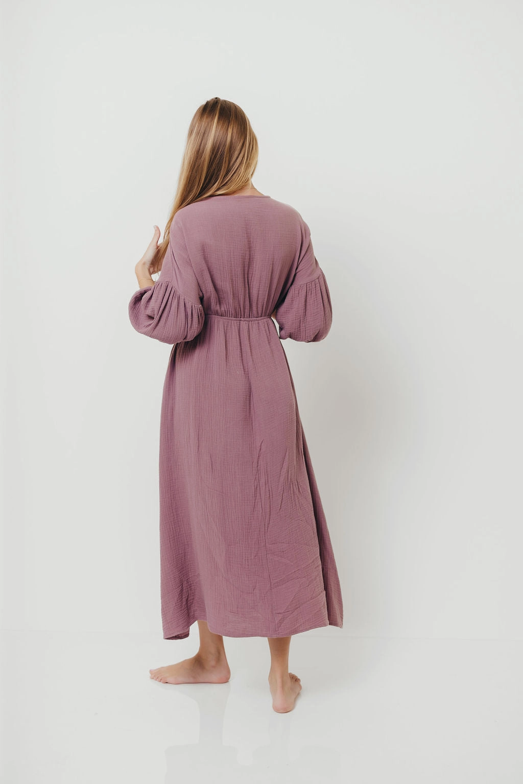 Hunter 100% Cotton Gauze Midi Dress in Smoky Plum - Bump Friendly *9/22 PRE-ORDER* Vibrant Edge