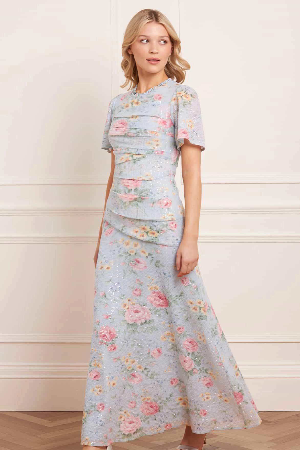 Pompadour Garden Sequin Gown Soft Shine Fall Silhouette