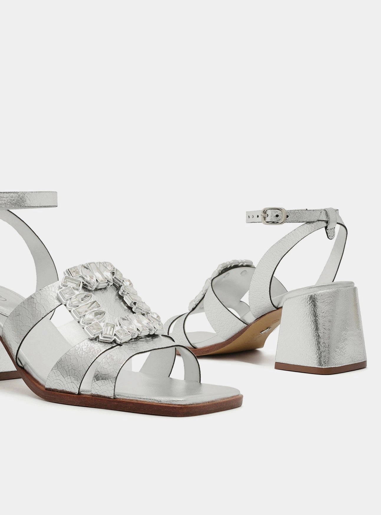 Sadie Leather  Block Sandal Silver Glow Outdoor Fashion