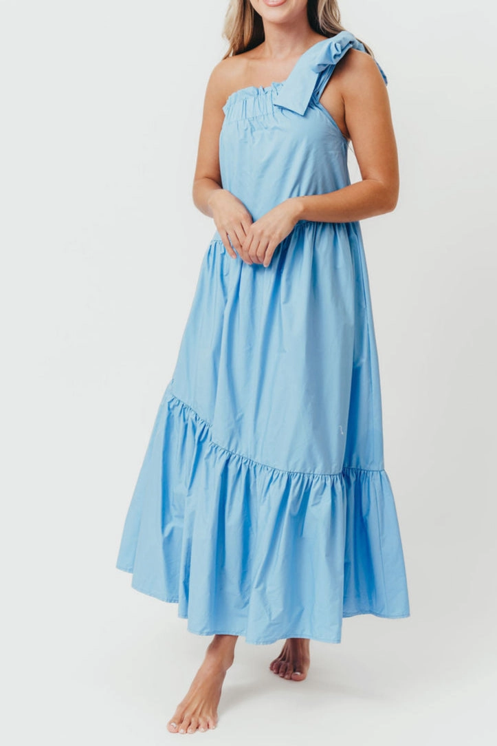 Jordan One-Shoulder Maxi Dress in Carolina Blue - Bump Friendly *Final-Sale* Chic Layers Texture Play