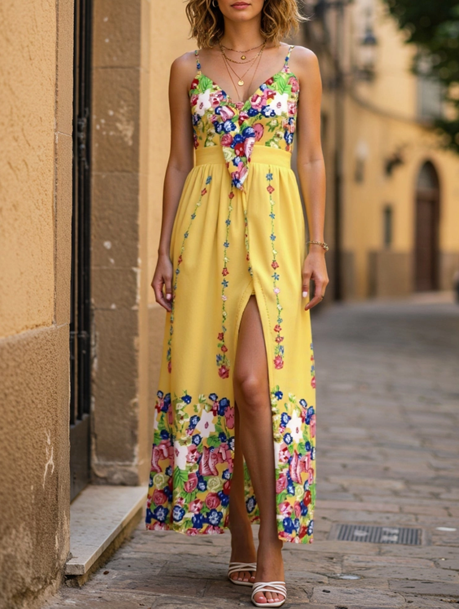 Layering-Piece LACE-UP SEXY HALTER DRESS COVERED IN FLOWERS