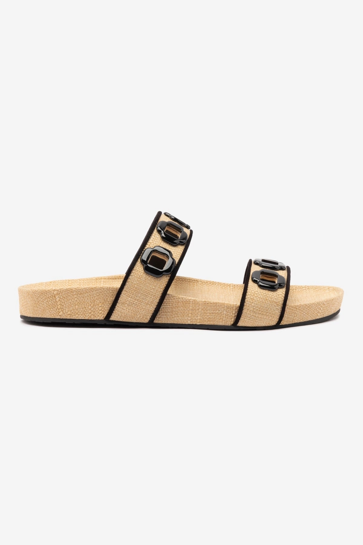 Milan Slide In Beige Raffia and Black Trimming Reinforced toe Dust Free