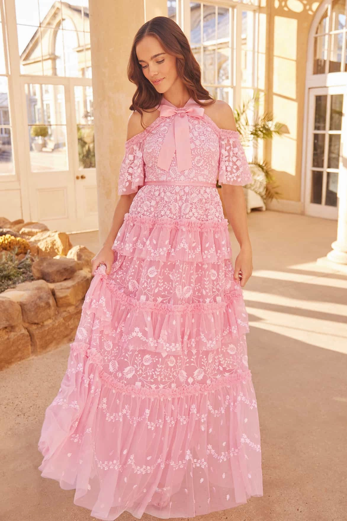 Water-resistant Flattering Shape Wear Primrose Gown