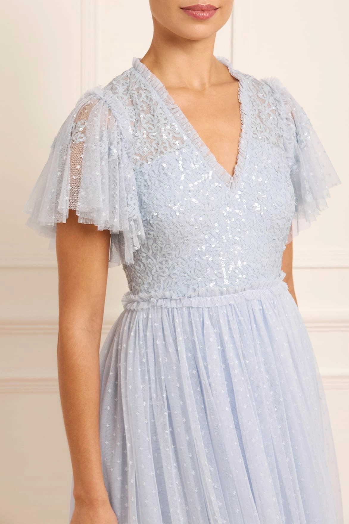 Floral Lace Bodice V-Neck Ankle Gown Quick Match Travel Edge