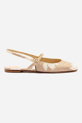 Georgina Ballet Flat In Beige Printed Raffia Breathable Textile Lining Viral Pop