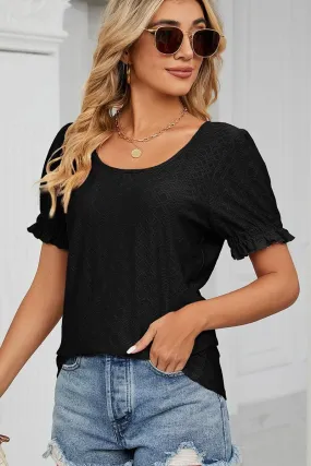 PUNCHING LACE LOUND NECK PRINCESS SLEEVES TOP LongLastingDurability