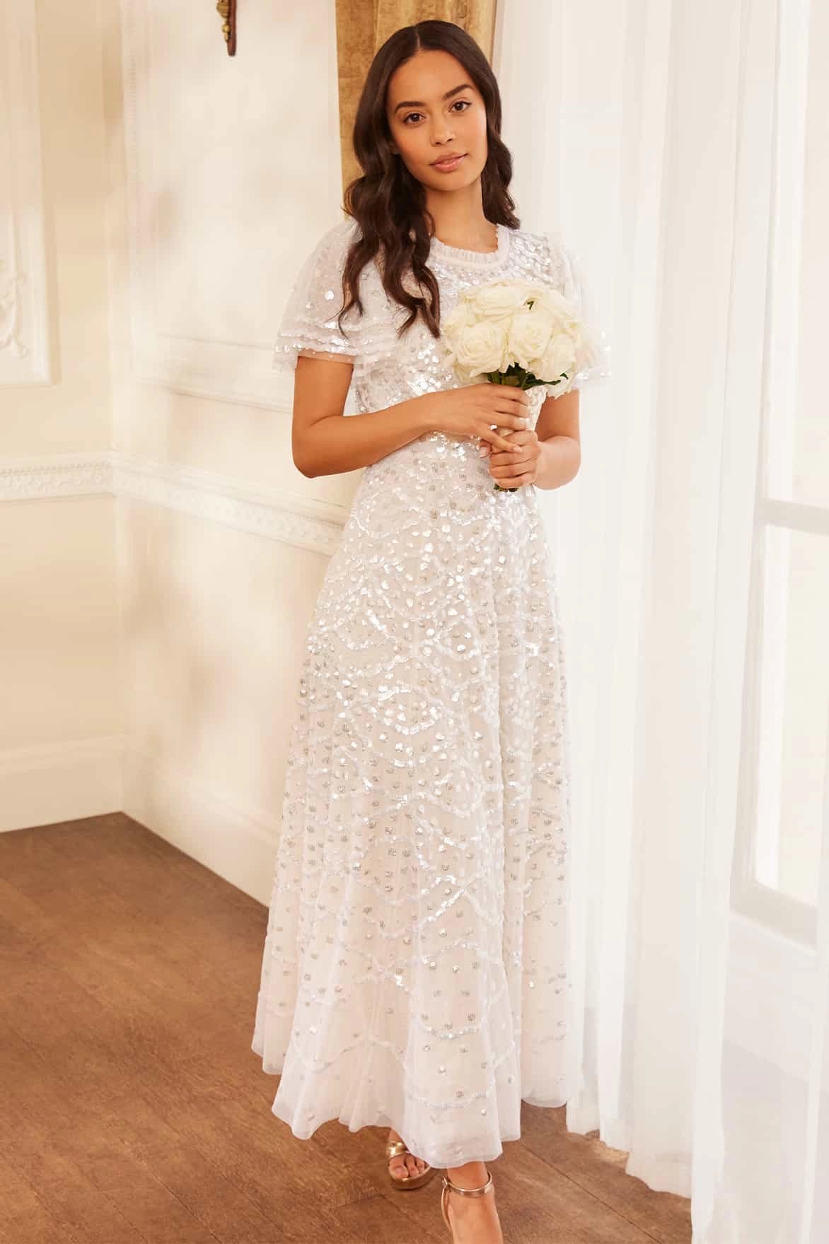 Deco Dot Gloss Ankle Gown Fashionable Layer