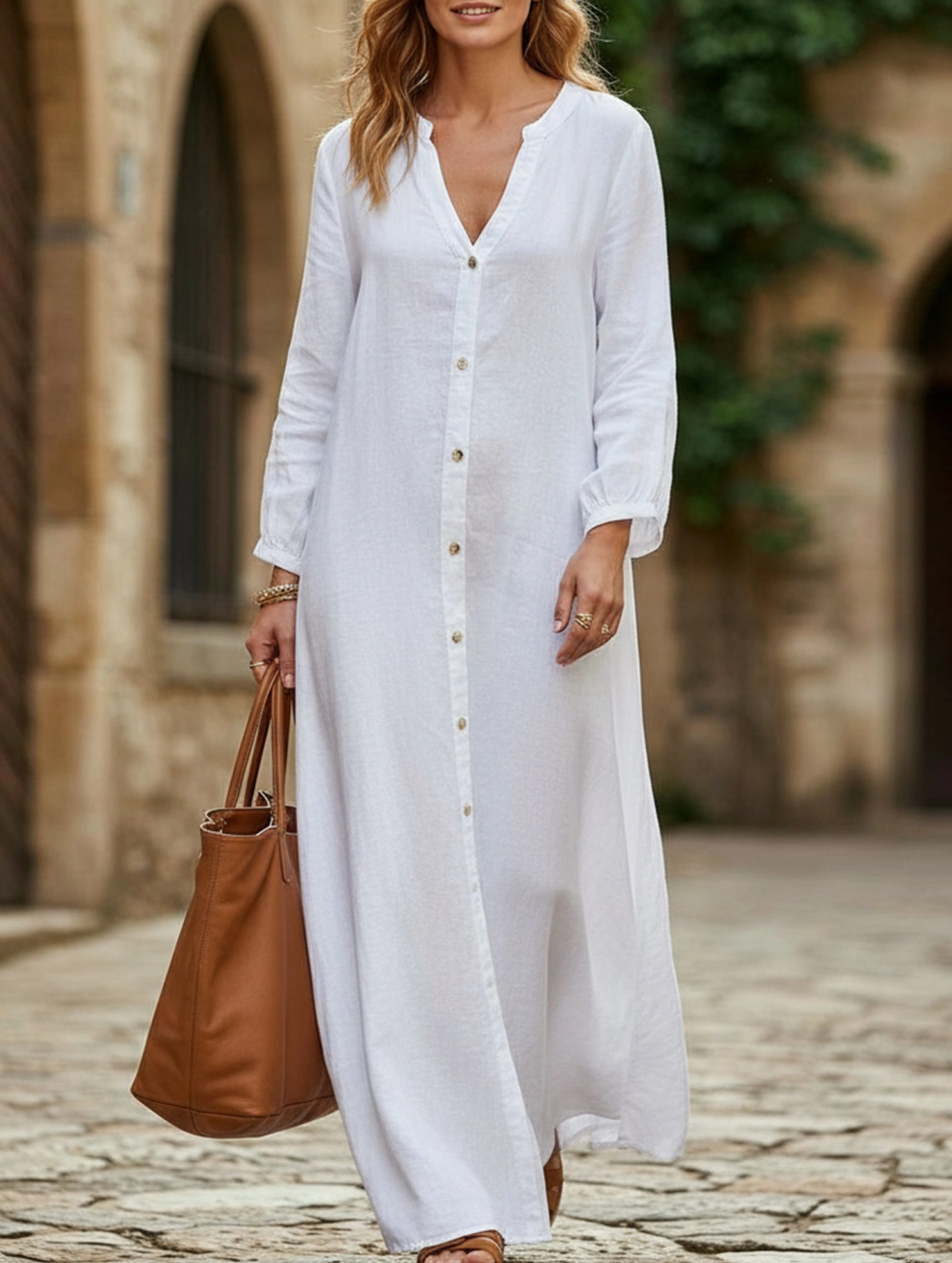 Casual long-sleeved cardigan dress Sophisticated Touch Cotton Skin