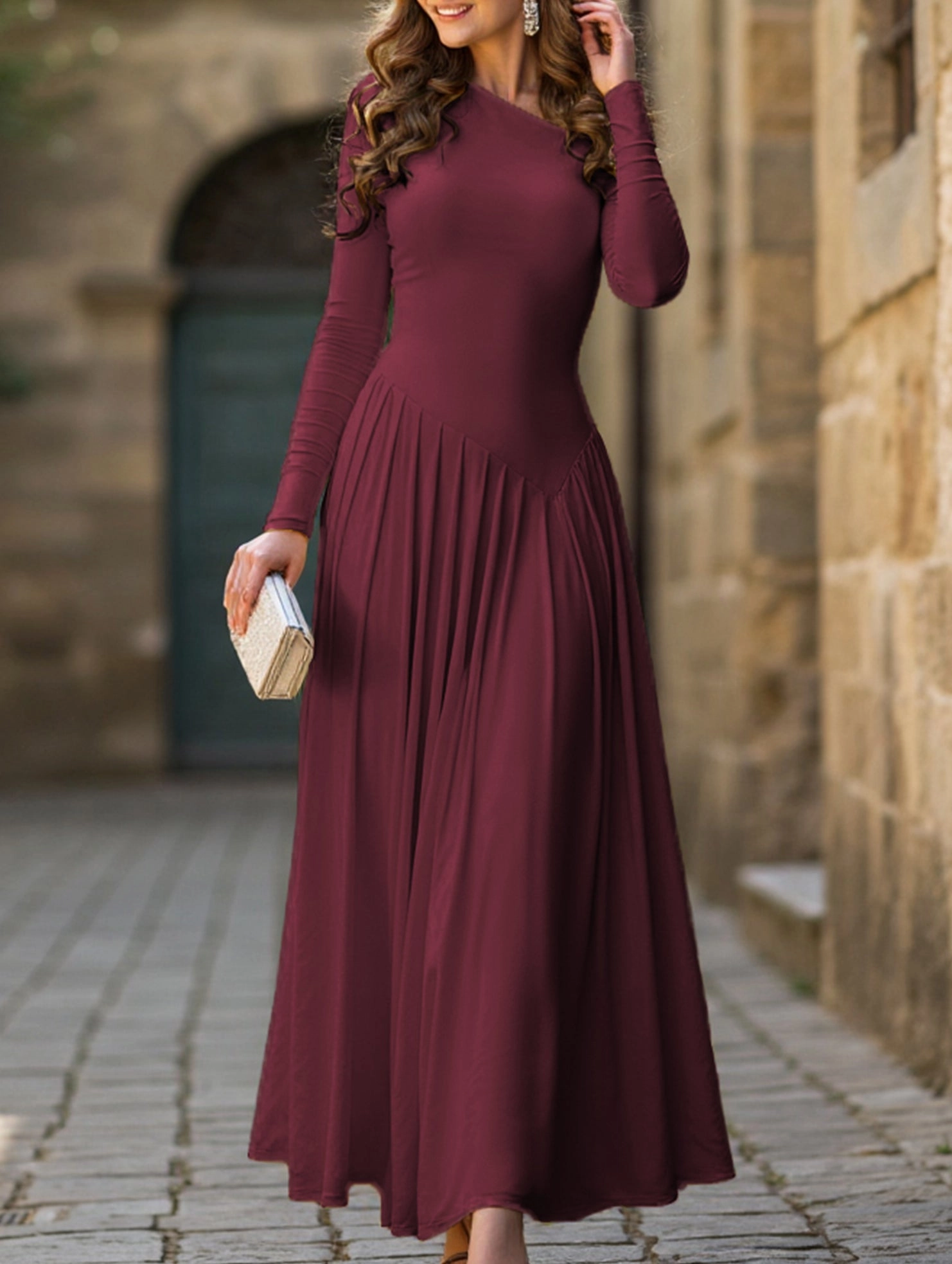 Casual high waist long sleeve maxi dress Timeless boho dress