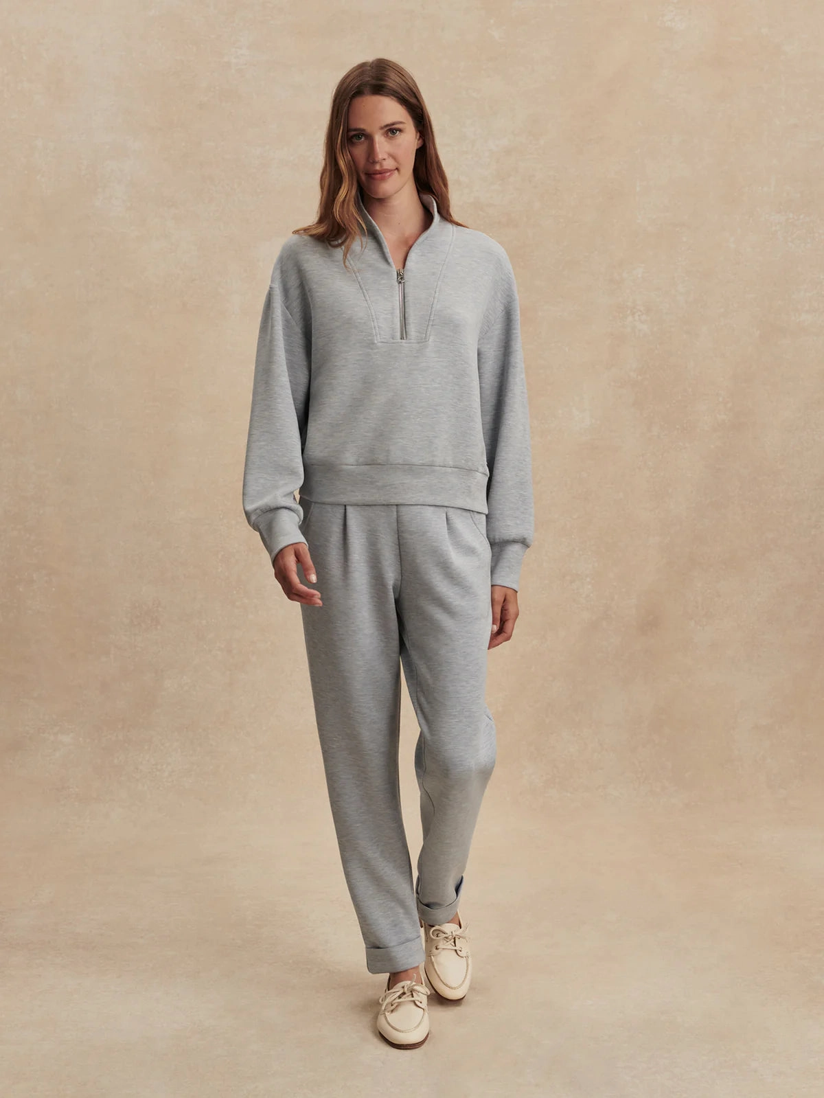 Varley Davidson Sweat in Mid Blue Marl Breathable3DKnit Multi Panel Cut