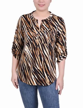 Long Tab-Sleeve Top With Pockets Hypoallergenic fabric MultiPanelDesign