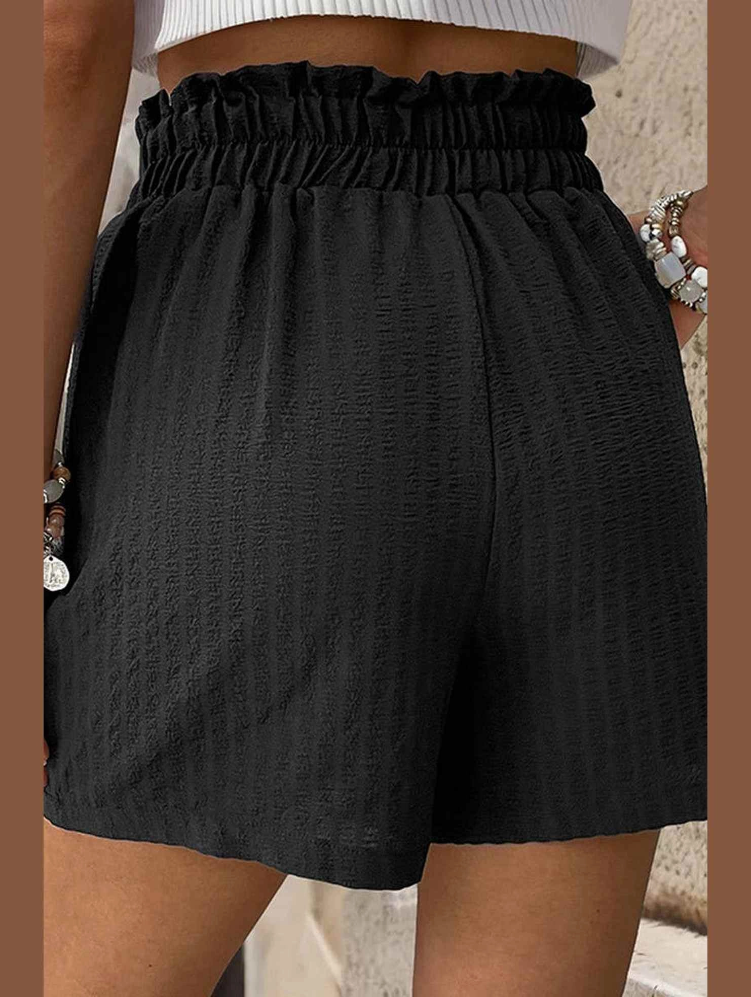 Sport Performance Minimalist Waist BLACK CRINKLE HIGH WAISTED STRAIGHT LEG SHORTS_CWBSP0186