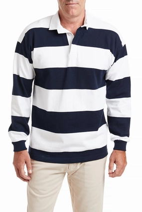 Castaway Rugby Shirt Navy & White Stripe Anti Pilling Treatment