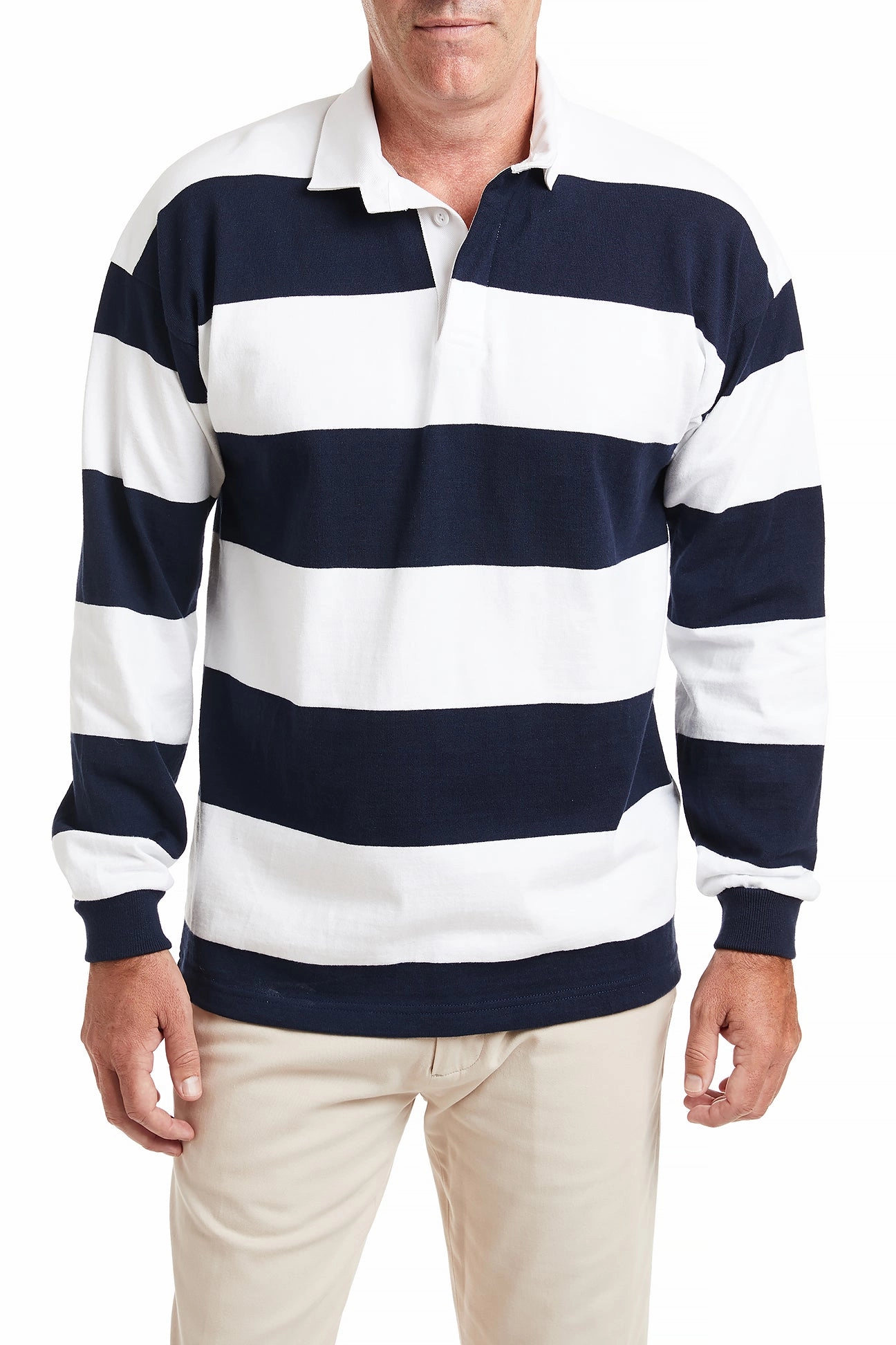 Castaway Rugby Shirt Navy & White Stripe Anti Pilling Treatment