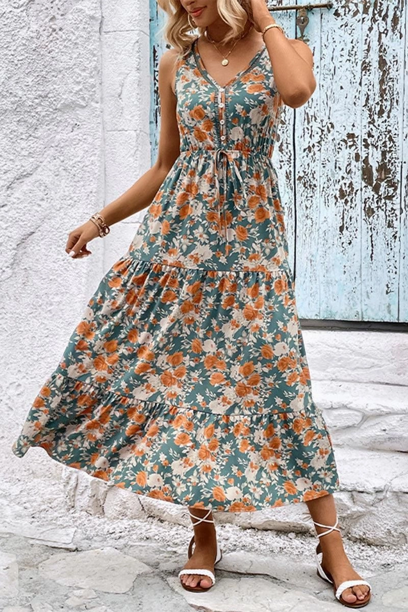 Tulle-Overlay WOMEN FLORAL SLEEVELESS TIERED DRESS