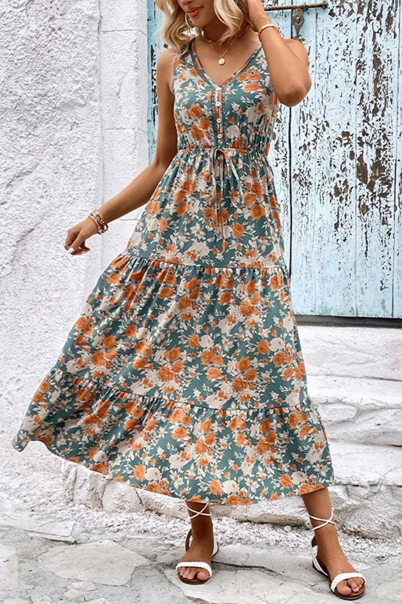 WOMEN FLORAL SLEEVELESS TIERED DRESS Glam Feel