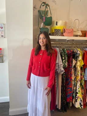 Round Neck Buttoned Cashmere Cardigan Chili AntiPillTreatment