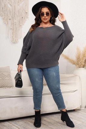 Recycled Material Blend WOMEN PLUS SIZE LOOSE FIT OVERSIZED KNIT SWEATER