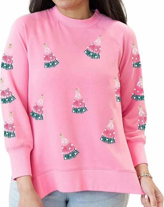 Oh My Christmas Tree Pink Sweatshirt MoistureWicking Material Eco Friendly Material