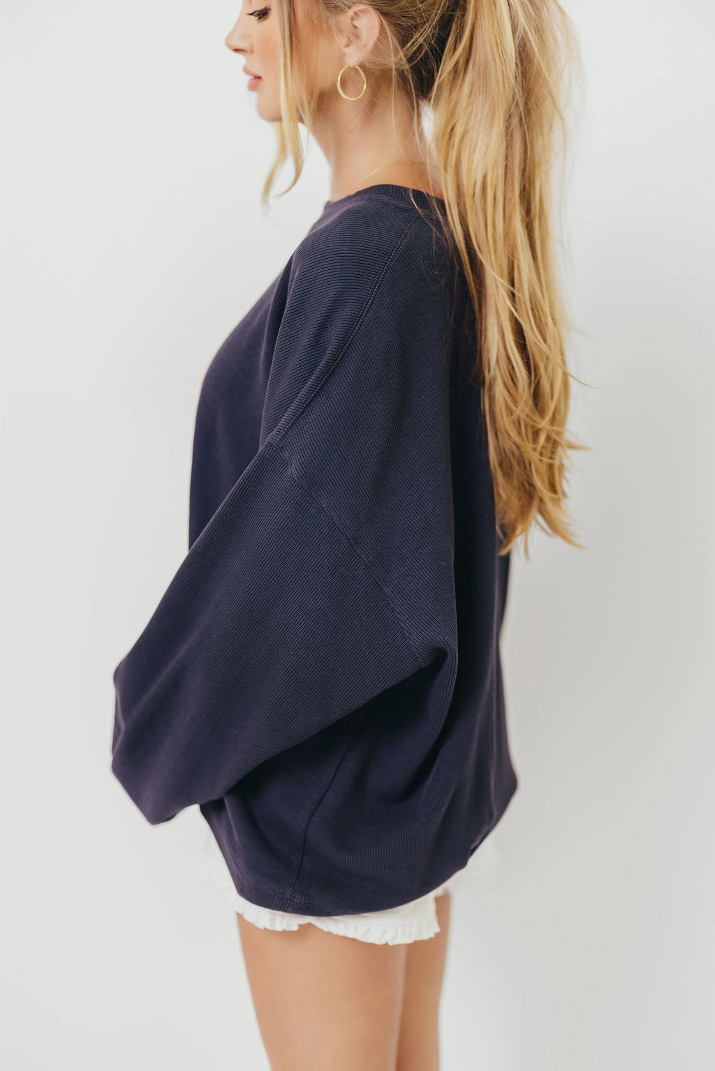 Around Town Crew Pullover in Dark Navy Comfortable Collar