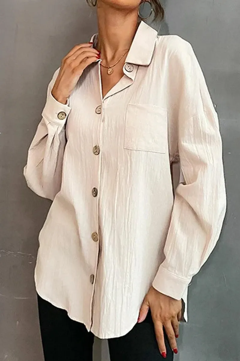 OversizedFit BUTTON DOWN SOLID LOOSE FIT BLOUSE SHIRTS
