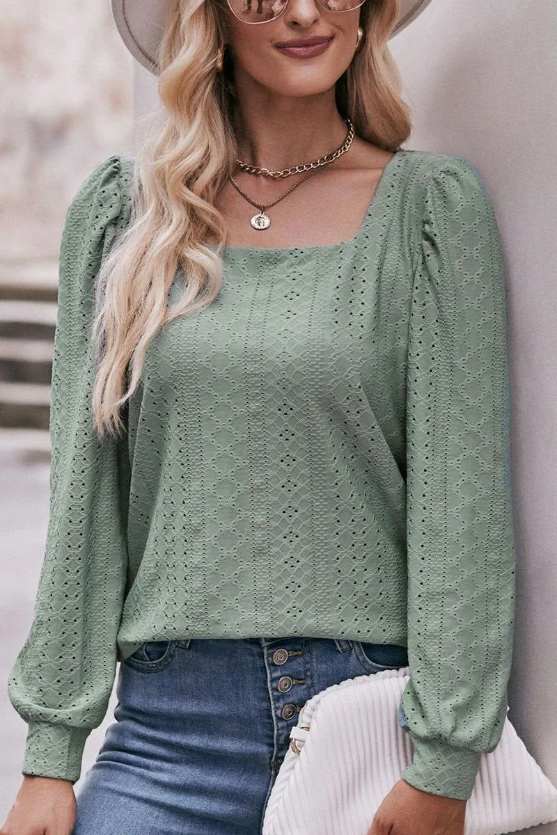 WOMEN U NECK EYELET FITTED CUFF TEE Minimalist Silhouette Cut Tencel Cotton Hybrid Weave