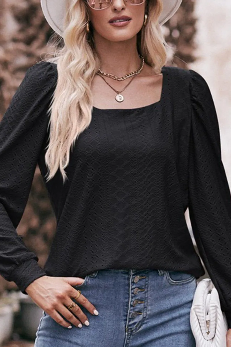 WOMEN U NECK EYELET FITTED CUFF TEE DroppedShoulder