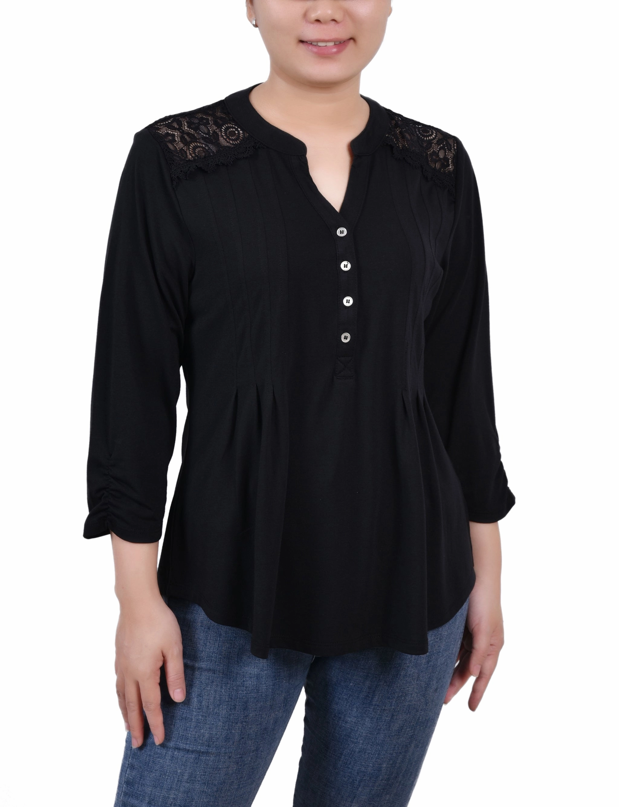 Rouched Sleeve Pintuck Top Compact Stitching