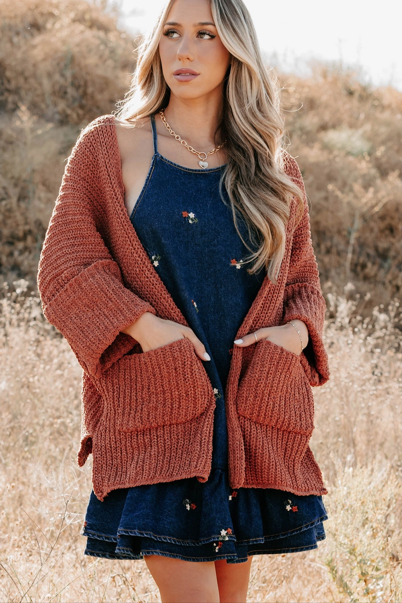 Quiet Times Cuffed Sleeve POL Cardigan (Brick) Temperature Regulating Textile Modular Layering System