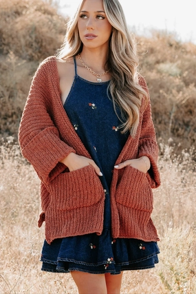 Moisture Wicking Technology LowMaintenance Quiet Times Cuffed Sleeve POL Cardigan (Brick)