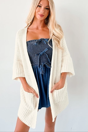 Chic Look Quiet Times Cuffed Sleeve POL Cardigan (Cream)