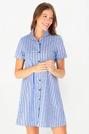 Fashion Essential Chic casual Quinnie Dress Light Blue and Navy Stripe