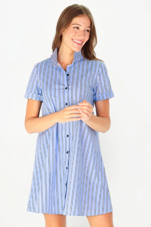 Refined fit Quinnie Dress Light Blue and Navy Stripe