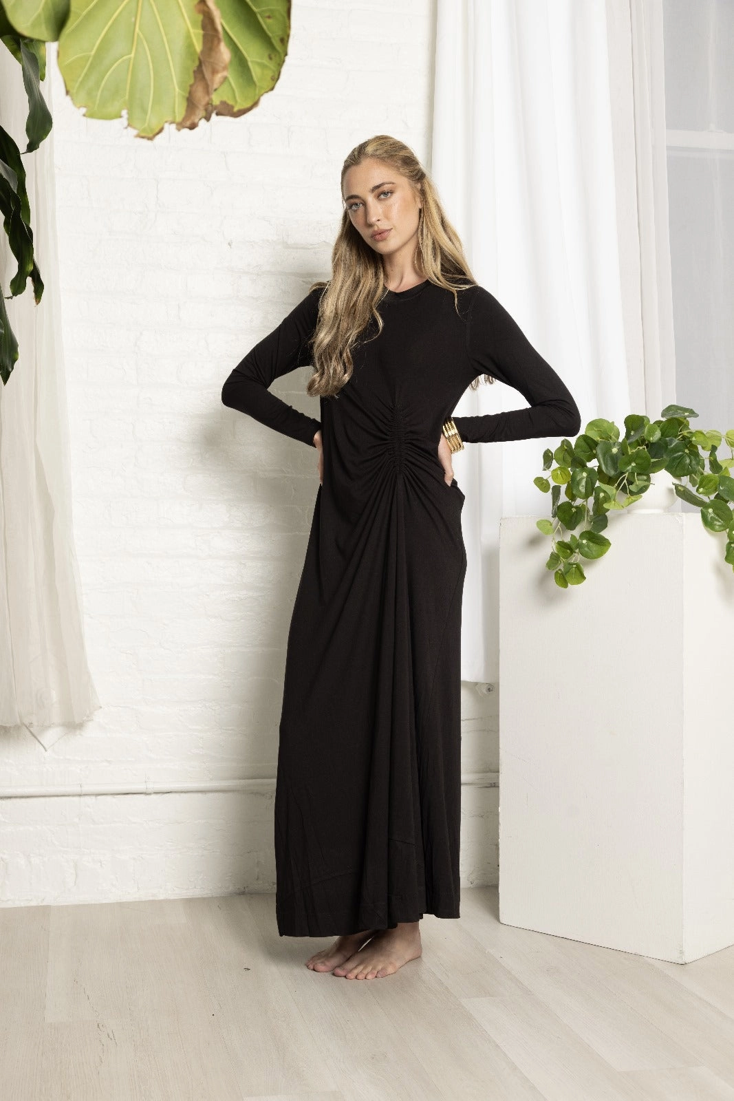 Fresh Color ConvertibleNeckline Aze Ruche Dress