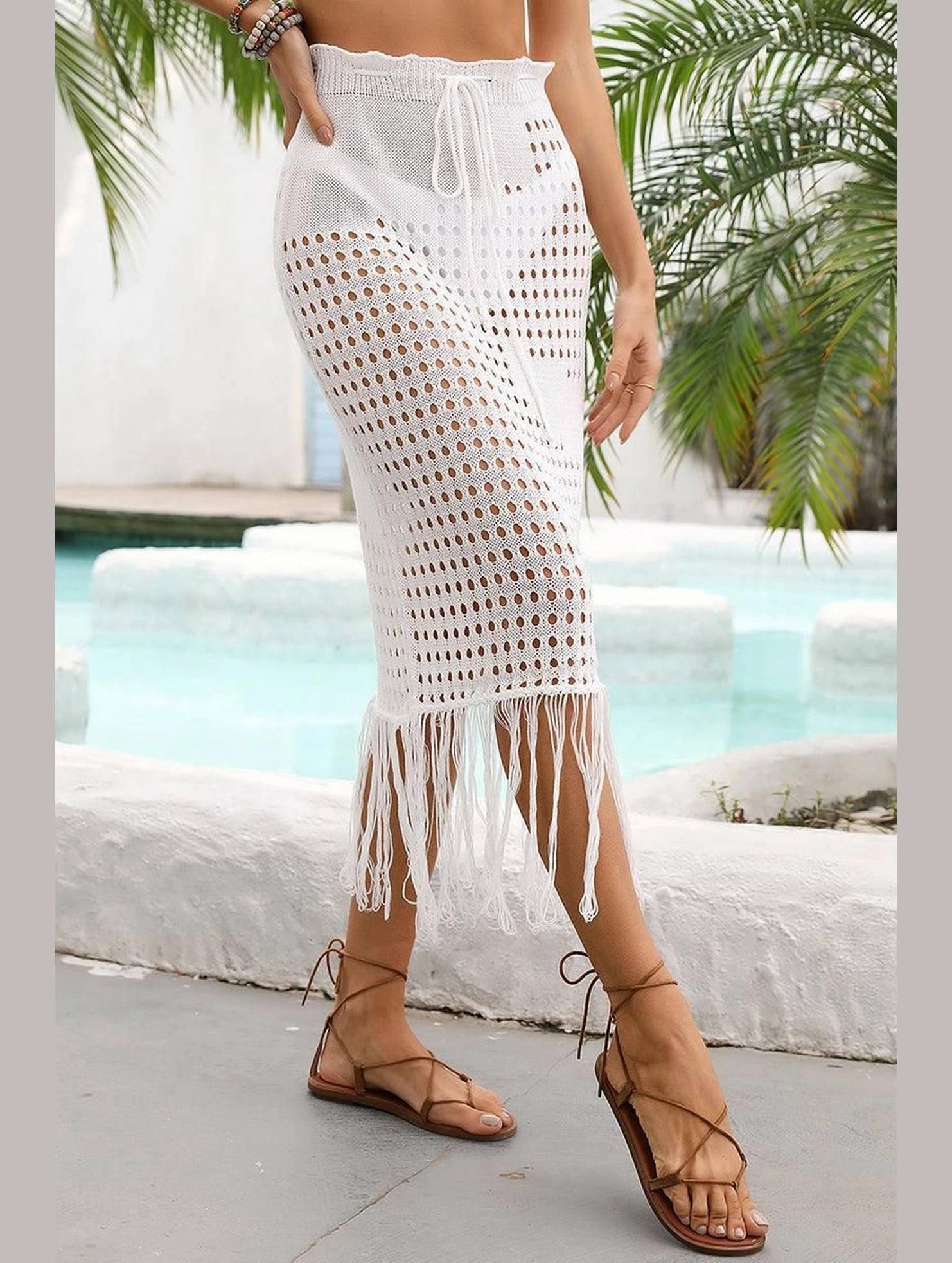 Light Flex HOLLOW KNIT DRAWSTRING WAIST COVER UP SKIRT