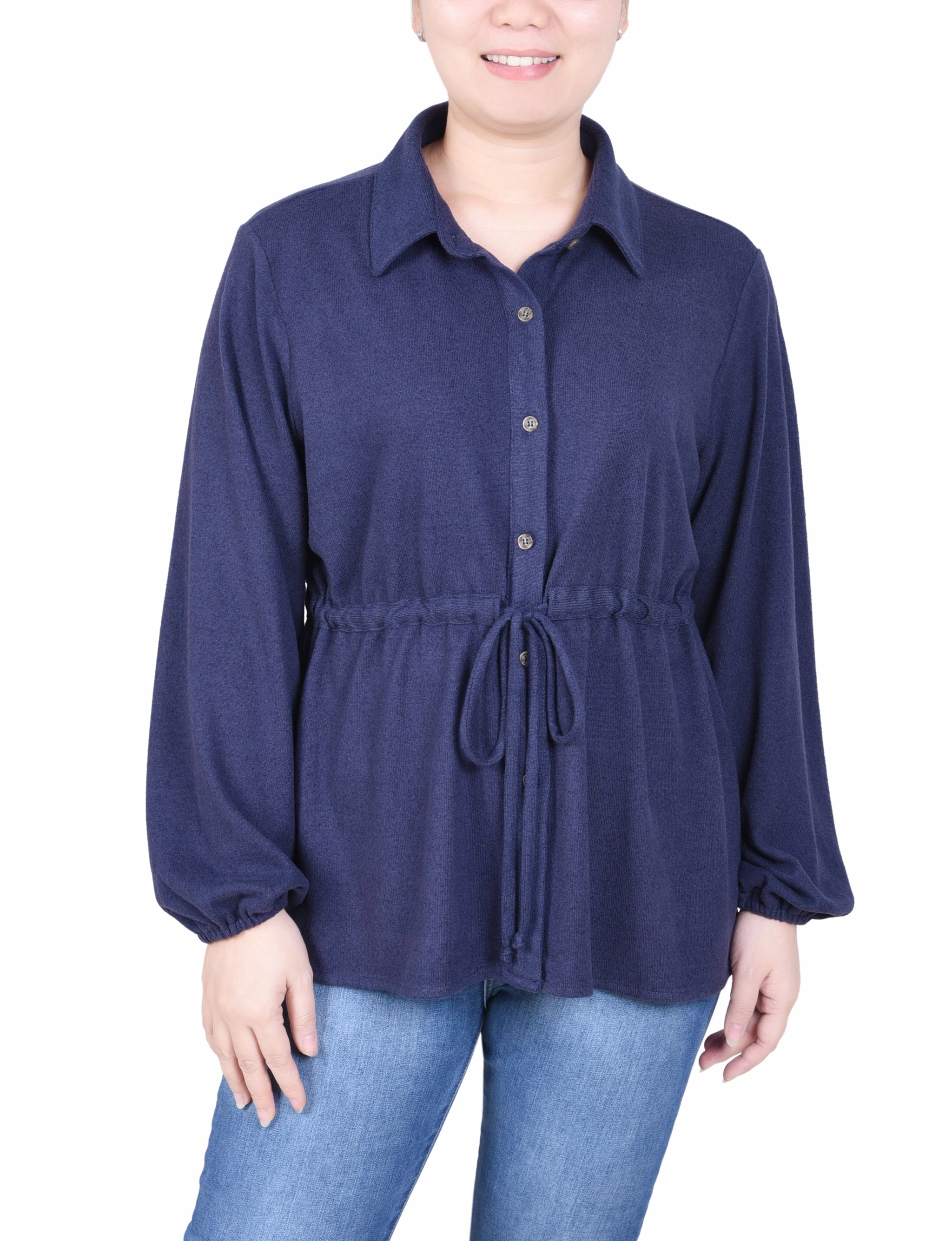 AthleticInspired Multi Way Adjustable Fit Petite Long Dolman Sleeve Drawstring-Waist Tunic Top