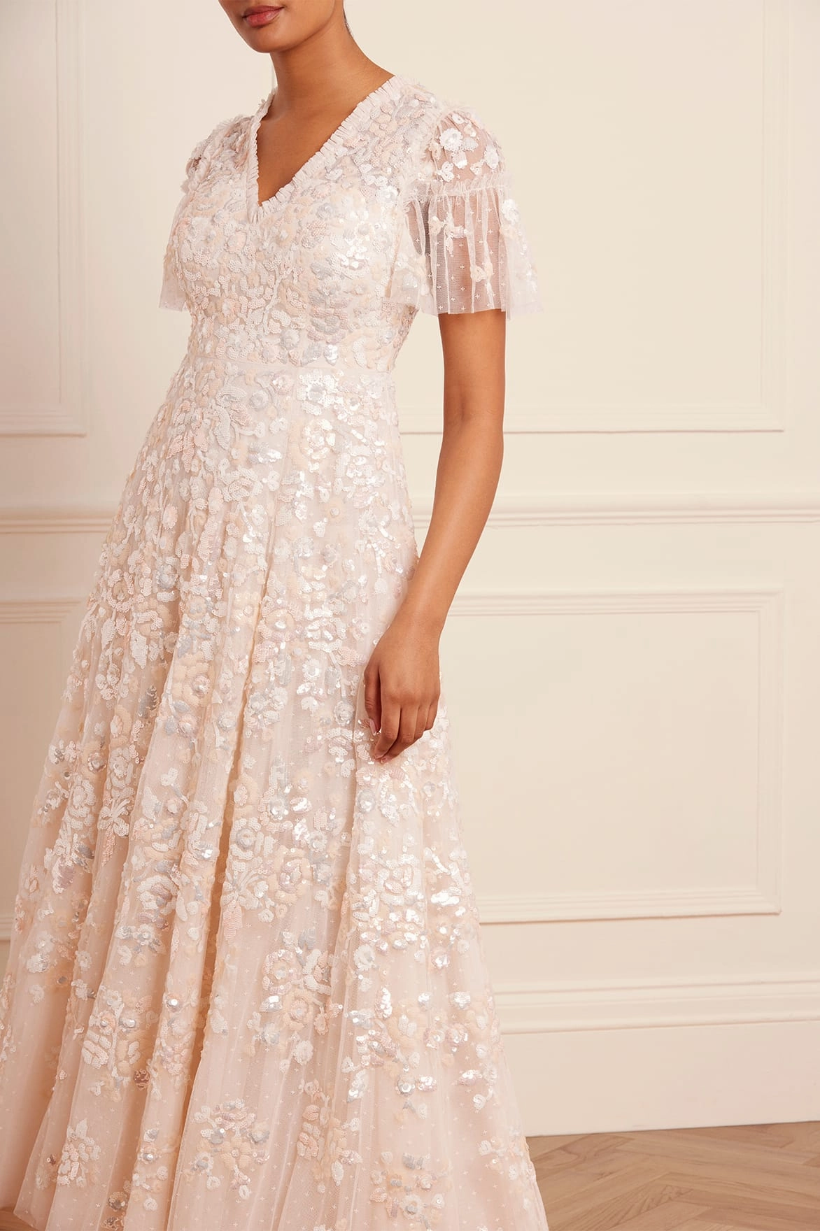 Dreamy Drape Sequin Paradise Short Sleeve Gown