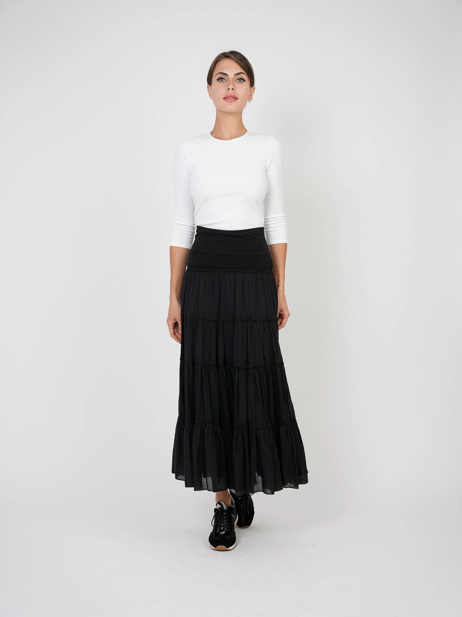 Sleek Vibe Day To Night Red Myth Black Long Shirring Skirt SA9CM314L