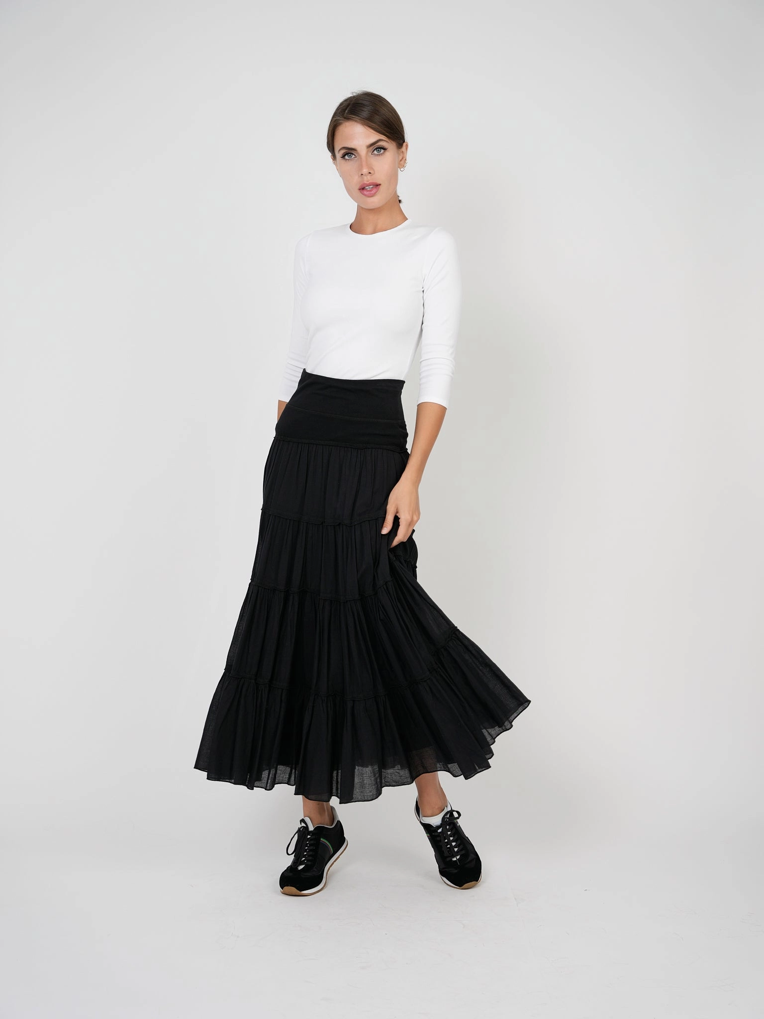 Red Myth Black Long Shirring Skirt SA9CM314L Shape Enhancing