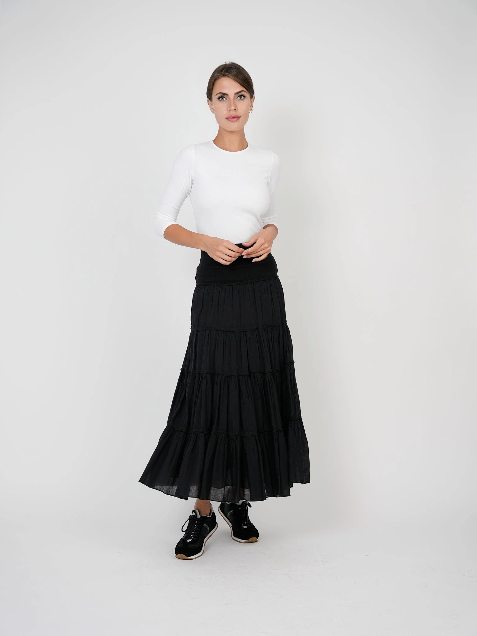 Red Myth Black Long Shirring Skirt SA9CM314L Fashion Pulse