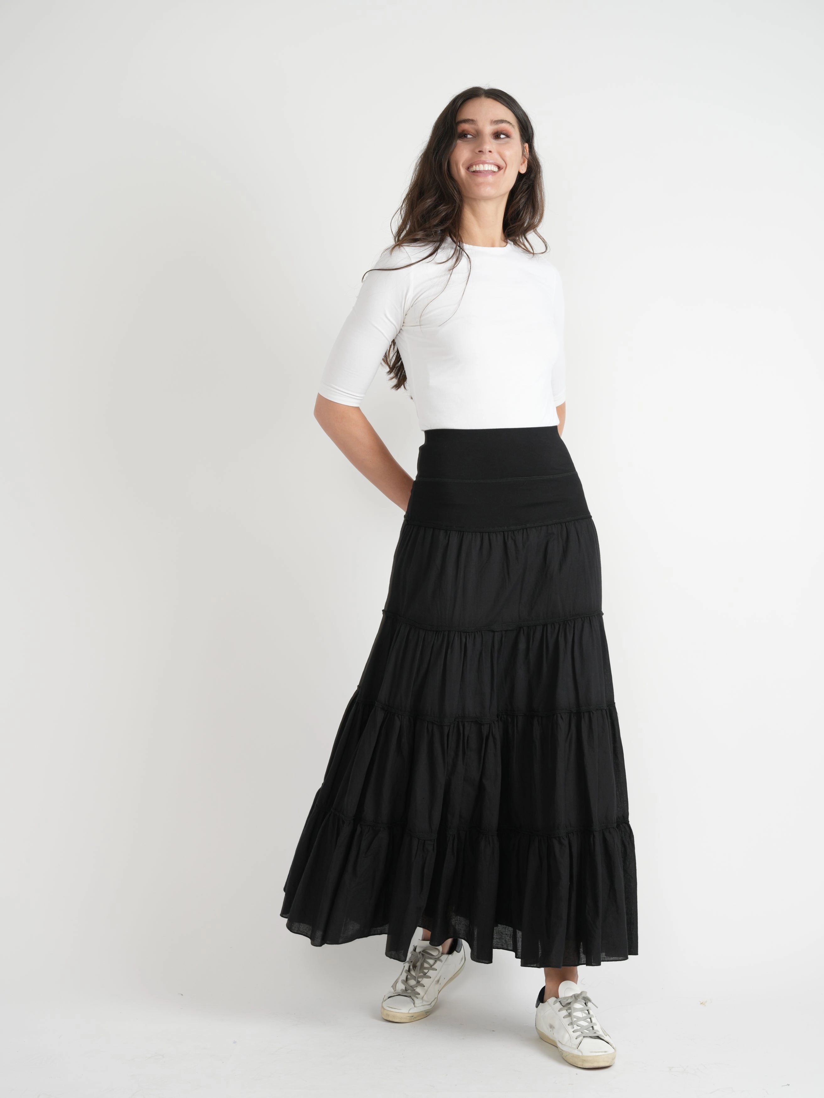 Timeless Wear Sophisticated Casual Red Myth Black Long Shirring Skirt SA9CM314L