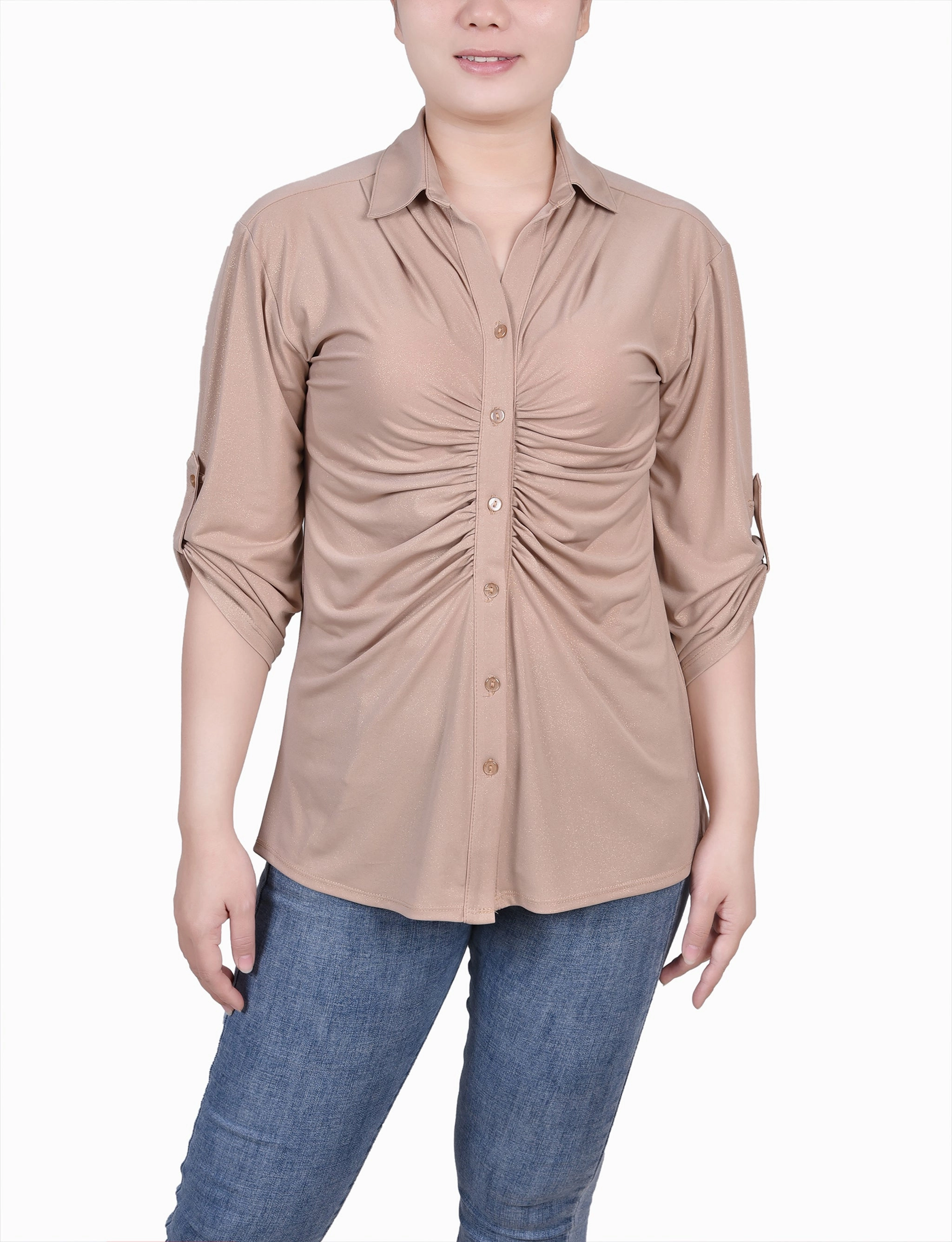 Petite 3/4 Roll Tab Rouched-Front Top AdjustableClosure