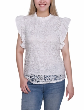 Durable Reinforced Shoulders OdorResistant Petite Flutter Sleeve Lace Top