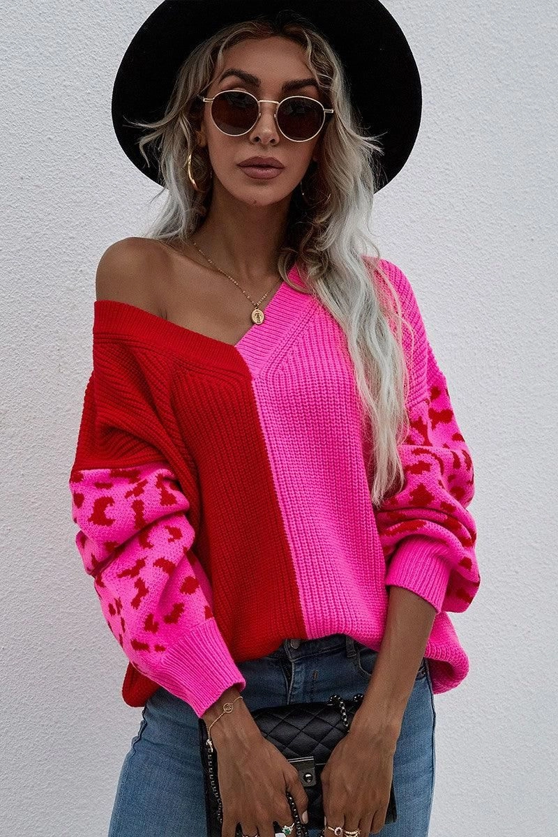 V NECK LEOPARD TOP NoRoll Hem Technology Ribbed Collar Style